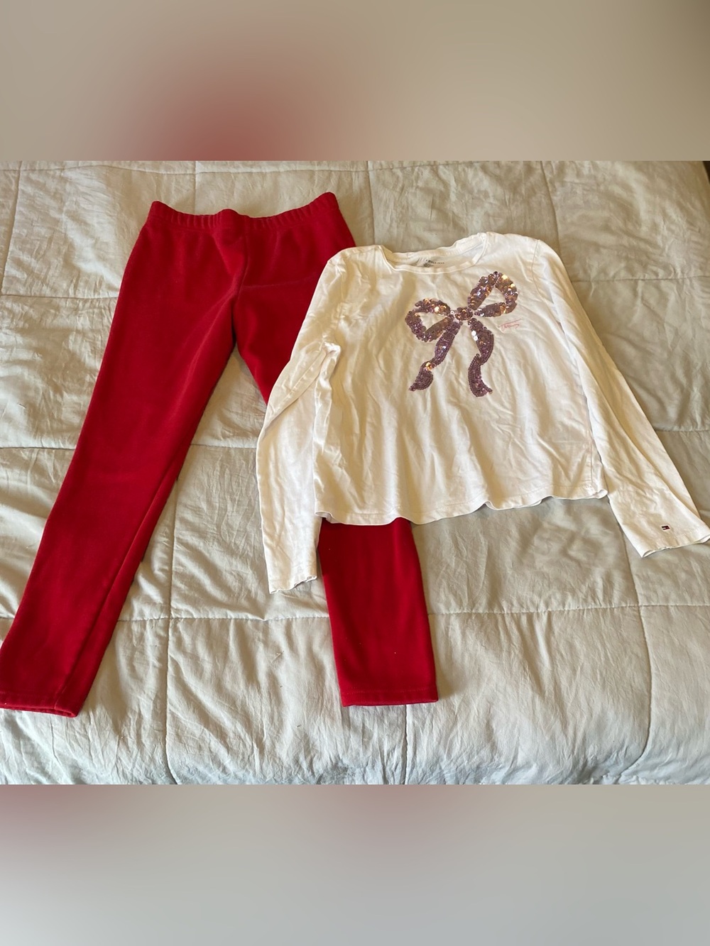 Carter's Red/Pink Girls' Fleece Bottoms and long sleeve Tee Tommy Hilfiger